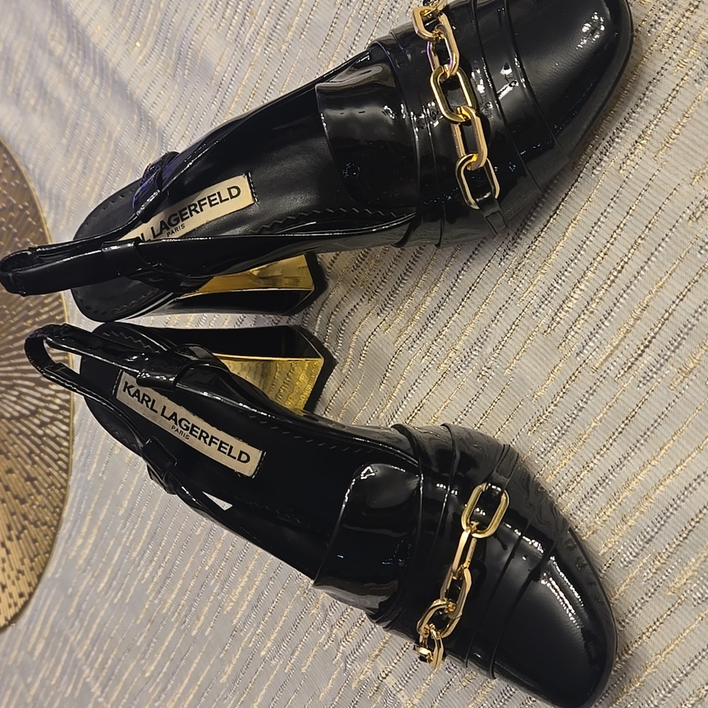 Euc Karl Lagerfeld Leather Slingback Loafer Heels 6.5